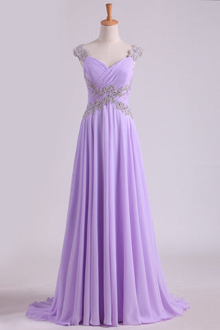 Pom Dresses Off The Shoulder Floor Length Chiffon Beaded