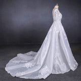 Long Sleeve Sweetheart White Bridal Dresses with Applique, Wedding Dresses SJS15250