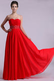 Sweetheart Prom Dresses A Line Chiffon Floor Length Beaded Waistband