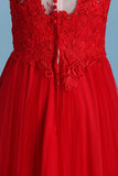 Scoop Chiffon With Applique A Line Sweep Train Prom Dresses