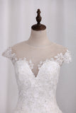 A Line Wedding Dresses Scoop Tulle With Applique Court Train