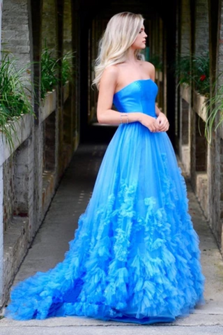 A-Line Strapless Long Prom Dress With Train