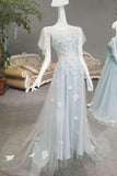 New Arrival Tulle Prom Dresses A-Line Lace Up Scoop Neck With Appliques And Beads