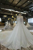 Luxurious Wedding Dresses Scoop Neck With Appliques And Sequins Lace Up Long Sleeves