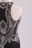 Black Prom Dresses Scoop Beaded Bodice Floor Length Spandex Sheath