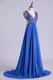 V-Neck Prom Dresses A Line Chiffon With Beading