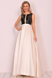 A Line Scoop Satin Prom Dresses With Sequins&Bow Floor Length