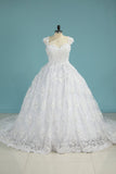 Tulle Scalloped Neck A Line Wedding Dresses With Ruffles And Beads