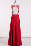 Prom Dresses A Line Open Back Scoop Beaded Bodice Chiffon