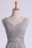 Bridesmaid Dresses V Neck Princess Short/Mini With Ruffles And Beads Chiffon