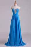 Sweetheart Beaded Neckline Prom Dress A Line With Ruffles Chiffon