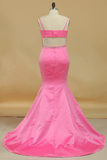 Satin Mermaid Bateau Open Back Evening Dresses With Beading