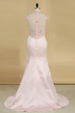 New Arrival V Neck Prom Dresses Beaded Bodice Satin Sweep Train