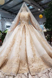 New Prom Dresses Long Sleeves Ball Gown Scoop With Applique&Beads Lace Up Back