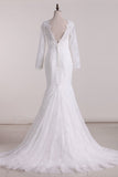 Wedding Dresses Scoop Long Sleeves Open Back Lace With Applique