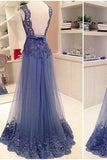 Prom Dresses A-Line V-Neck Floor-Length Tulle With Applique