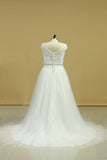 Plus Size Wedding Dresses A-Line Bateau Court Train V-Back Tulle