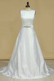 Wedding Dresses A Line Scoop Satin With Beads And Sash