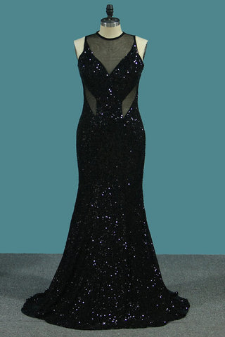 Sheath Scoop Sequined Bodice Prom Dresses Floor Length Open Back