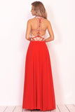 Chiffon Scoop Prom Dresses A Line With Beads&Rhinestones Chiffon Floor Length