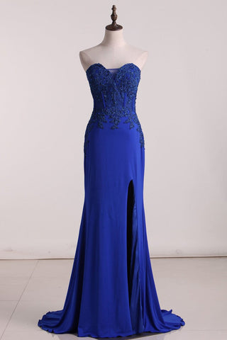 Sweetheart Prom Dresses Sheath Spandex With Applique And Slit