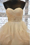 Sweetheart Wedding Dress A Line Organza With Beads And Ruffles Chapel Train