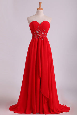 Sweetheart A Line With Beading And Ruffles Chiffon Prom Dresses