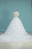 Tulle Scalloped Neck A Line Wedding Dresses With Ruffles And Beads