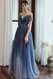 Charming A Line Blue Ombre Tulle Prom Dresses with Open Back, Evening SJS15622