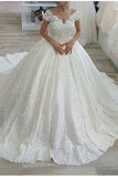 Luxury Wedding Dresses A Line With Beading Royal Train Scoop Neck