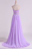 Sweetheart Beaded Bodice Prom Dresses Chiffon With Slit A Line