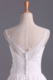 Spaghetti Straps With Applique & Handmade Flowers Chiffon A Line Wedding Dresses