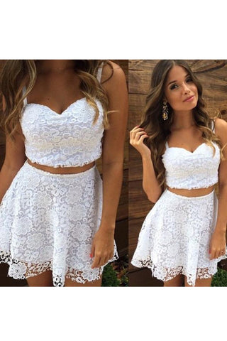 A Line Cocktail Dresses Spaghetti Straps Lace Two Pieces Short/Mini