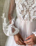 Jewel See Through Long Sleeve Ivory Lace Appliques Prom Dresses, Wedding Dresses SJS15520