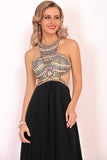 Scoop Prom Dresses A Line Open Back Chiffon With Beading