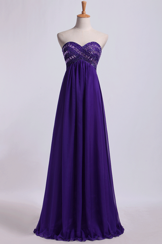 Sweetheart Empire Waist A-Line Prom Dress With Beads Floor-Length Chiffon