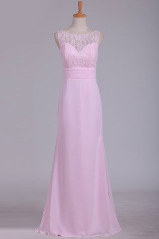 New Arrival Chiffon & Lace Scoop Bridesmaid Dresses Floor Length