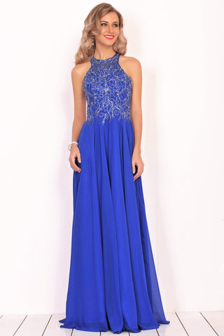 Chiffon Scoop Prom Dresses A Line Beaded Bodice Chiffon Floor Length