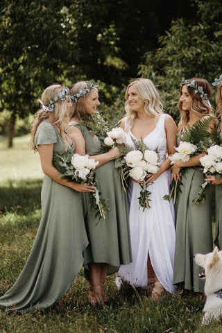 Simple V Neck Green A line Bridesmaid Dresses, Cheap Wedding Party Dresses SJS15599