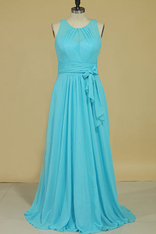 Scoop Chiffon With Sash A Line Floor Length Bridesmaid Dresses