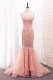 Tulle Prom Dresses Mermaid Sweetheart With Applique Sweep Train