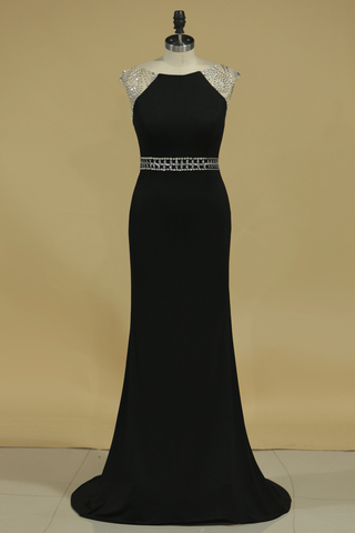 Prom Dresses Scoop With Beading Spandex Sheath Sweep Train