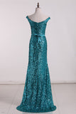 New Arrival Mermaid Bateau Sequins Sweep Train Prom Dresses