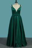 V Neck Satin Prom Dresses A Line With Applique And Sash