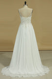 Chiffon Spaghetti Straps Beaded Bodice Wedding Dresses A Line