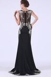 Prom Dresses Mermaid Scoop Spandex With Applique Sweep Train