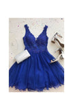 A Line V Neck Short Lace Formal Homecoming Dresses