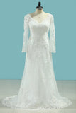 V Neck Sheath Wedding Dresses With Applique Long Sleeves Detachable Train