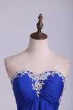 Open Back Prom Dress Sweetheart Dark Royal Blue Chiffon With Applique