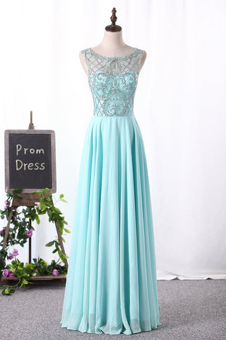 Scoop Chiffon Prom Dresses A Line With Beads Bodice Floor Length